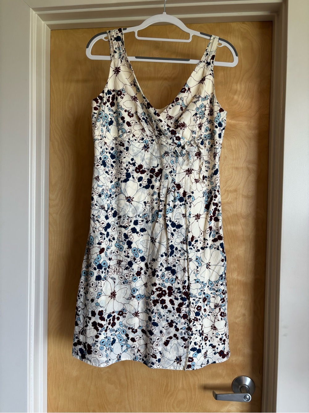 Patagonia Organic Cotton Floral V-Neck Sundress Blue Cream Womens Sz 8